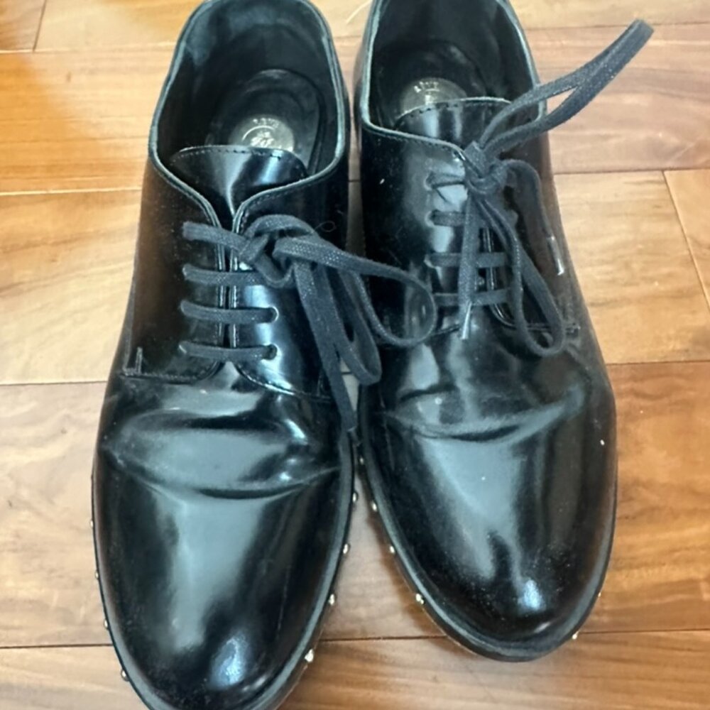 Reve d'un jour shoes -  Black Leather Oxford Shoes Lace Up Classic Size [35]